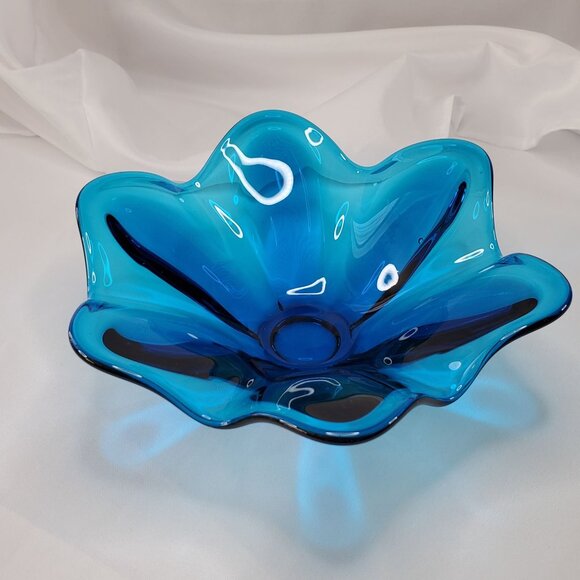 VTG Bluenique Viking Six Petal Aqua Blue Candy Dish Bowl Flower Shaped 1970s MCM - Picture 6 of 14